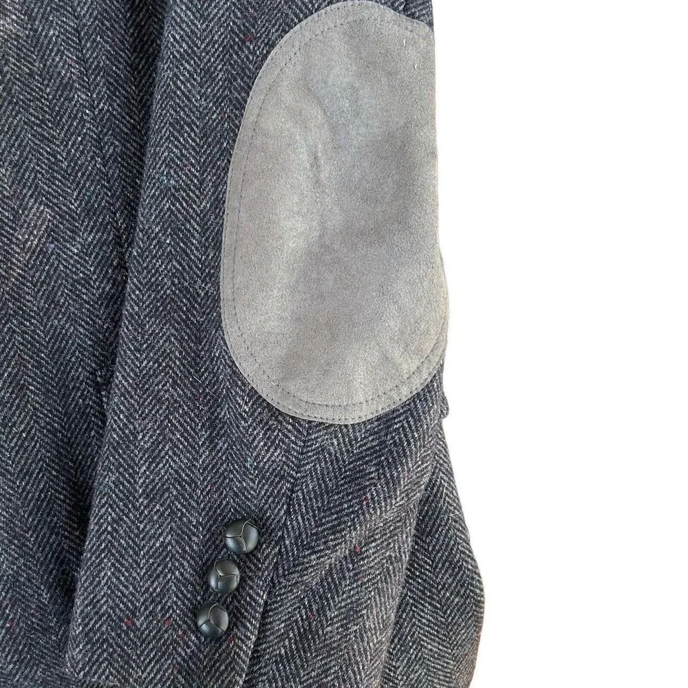 Pendleton Mens Grey Herringbone Wool Blazer Elbow Patches Sport Coat Size 46